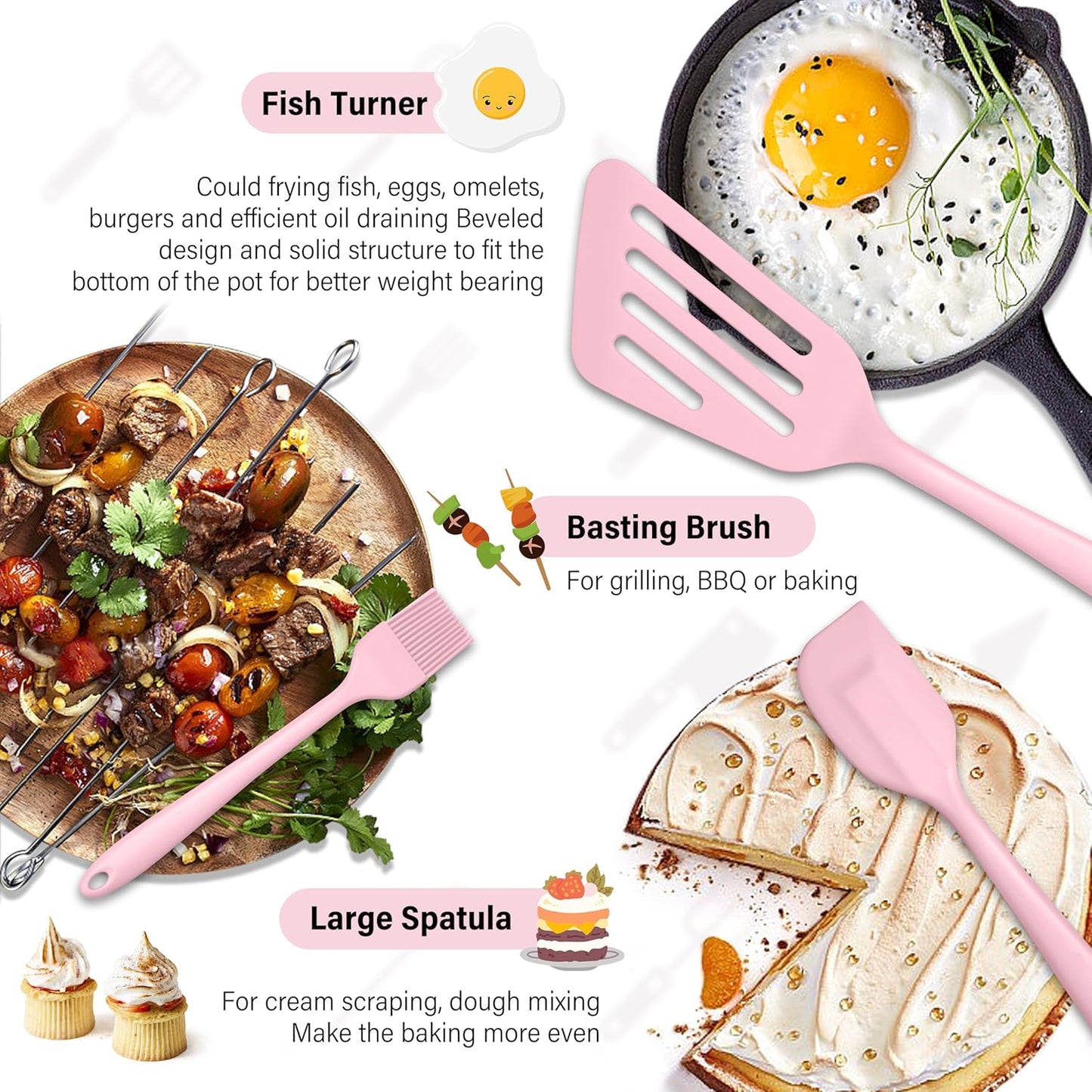 HaWare 11 PCS Silicone Cooking Utensils Set, Heat Resistant Kitchen Utensils with Holder, Food-grade Spatula Sets for Nonstick Cookware, Kitchen Tools Gadgets Include Fish Turner, Spoon (Pink)