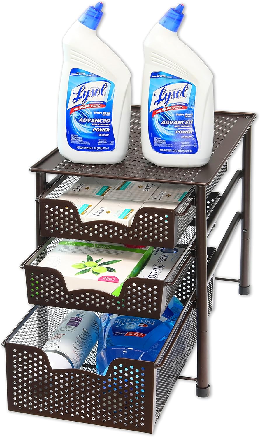 Simple Houseware Stackable 3 Tier Sliding Basket Organizer Drawer, Bronze