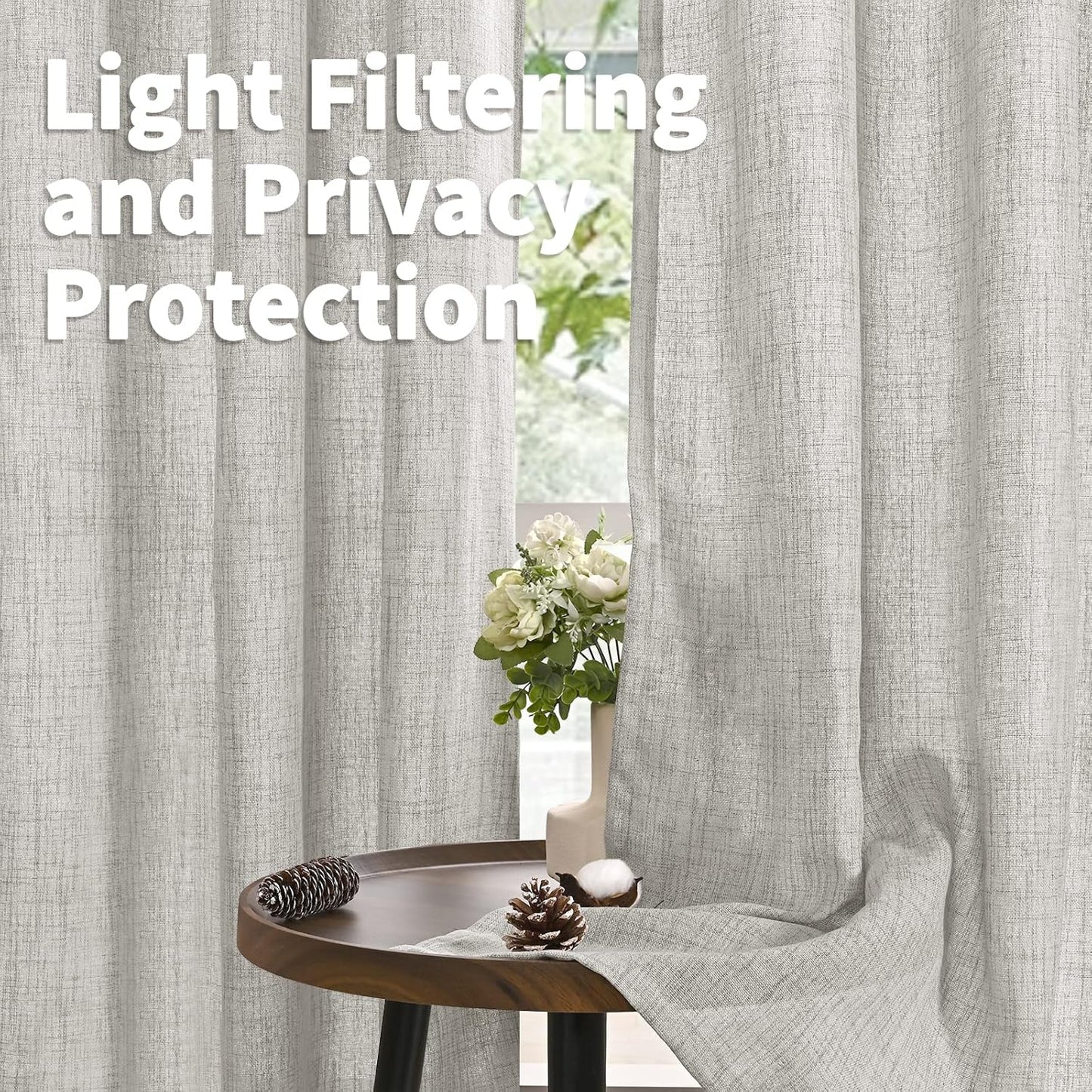 YoungsTex Light Grey Linen Curtains for Kitchen Window 40 Inch Length, Light Filtering Semi Sheer Short Drapes with Bronze Grommet Privacy for Bedroom Bathroom Cafe, 42 x 40 Inch, 2 Panels