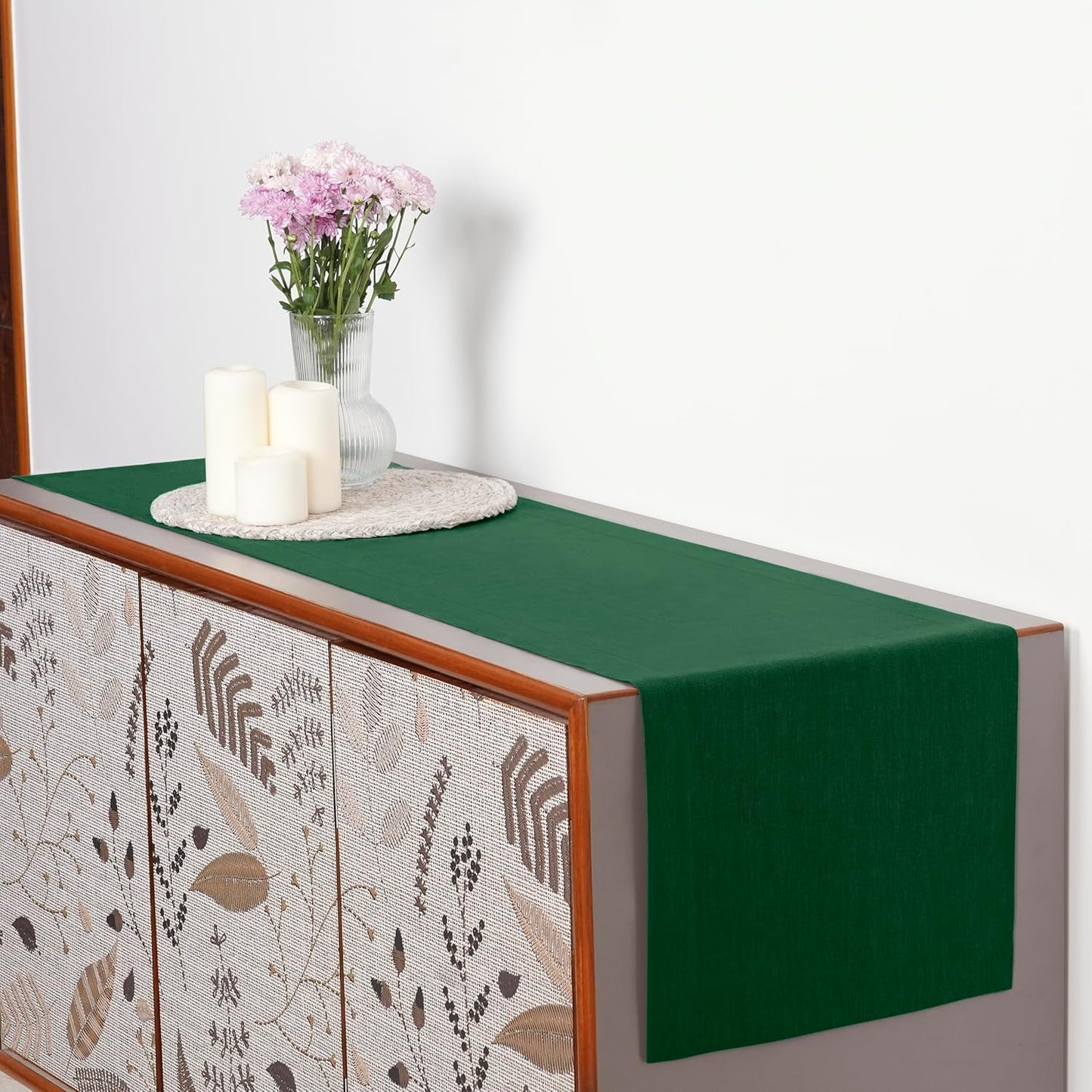 D'Moksha Homes Linen Forest Green Table Runner 72 Inches Long - 100% Pure Linen 14 x 72 Inch Table Runner for Dining, Fall, Autumn and Halloween - Machine Washable