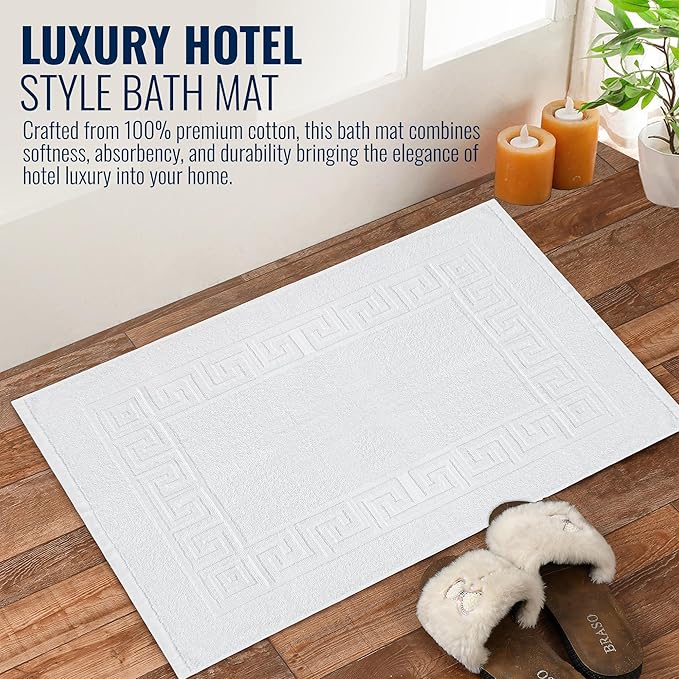 Bulk Hotel Bath Mats – 48 Pack (20x30) Economy White Poly Cotton Bath Mat – 4 Dozen Lightweight, Quick-Dry, Anti-Slip, Machine-Washable Mats for Hotels, Gyms, Spas & Commercial Use