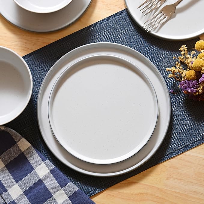 Melamine Dinnerware Sets, Dishware Sets for 4, 12 Pcs Plate and Bowl Set with Lipped Edges, Lightweight Dish Set for Camping,Dishwasher Safe,Good for Housewarming(Light Grey,White)