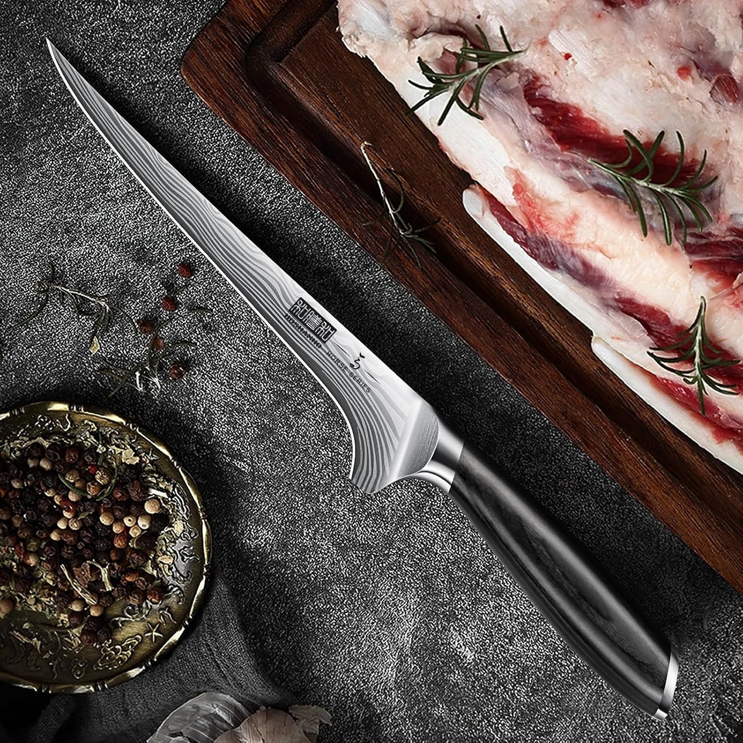HOSHANHO Fillet Knife 7 Inch, Razor Sharp Boning Knife for Meat Poultry Chicken Cutting, Japanese High Carbon Powder Steel Fish Knives with Flexible Blade and Pakkawood Handle