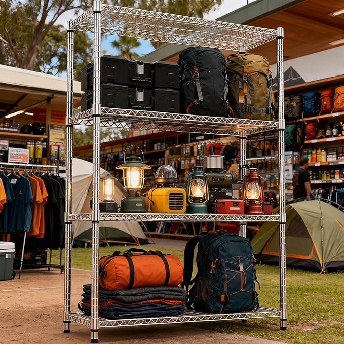 4 Tiers Shelf Metal Storage Shelves 2640 lbs Steel Storage Shelving Utility Shelving Unit Steel Organizer Wire Rack for Home,Kitchen,Office,Garage Chrome 17.7" D x 47.2" W x 70.3" H