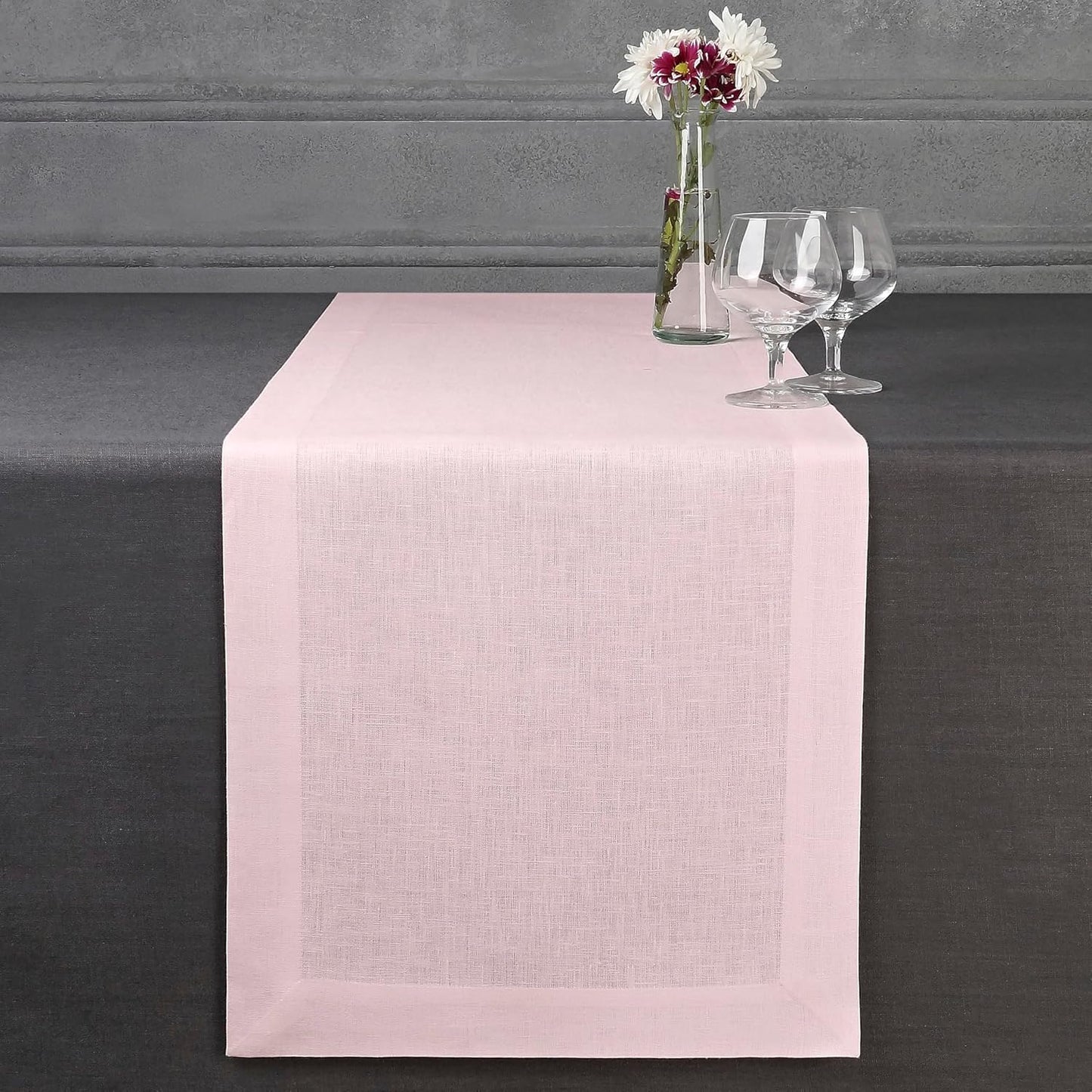 D'Moksha Homes Linen Pastel Pink Table Runner 120 Inches Long - 100% Pure Linen Dining Table Runner 14 x 120 Inch for Fall, Autumn and Halloween - Machine Washable