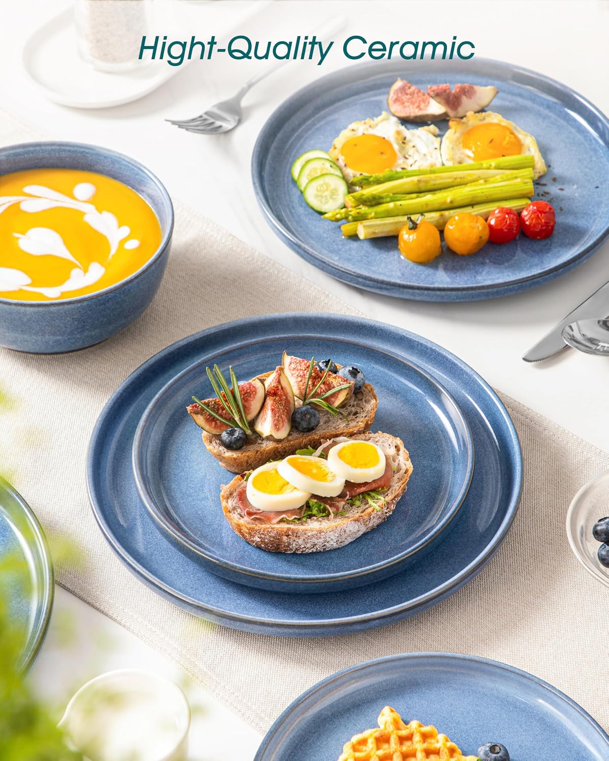 vancasso ANYA 18 Pieces Plates and Bowls Set, Blue Dinnerware Sets, Reactive Glaze Dishes Set for 6, Ceramic Dishware Sets Kitchen Dinner Set, Microwave & Dishwasher Safe