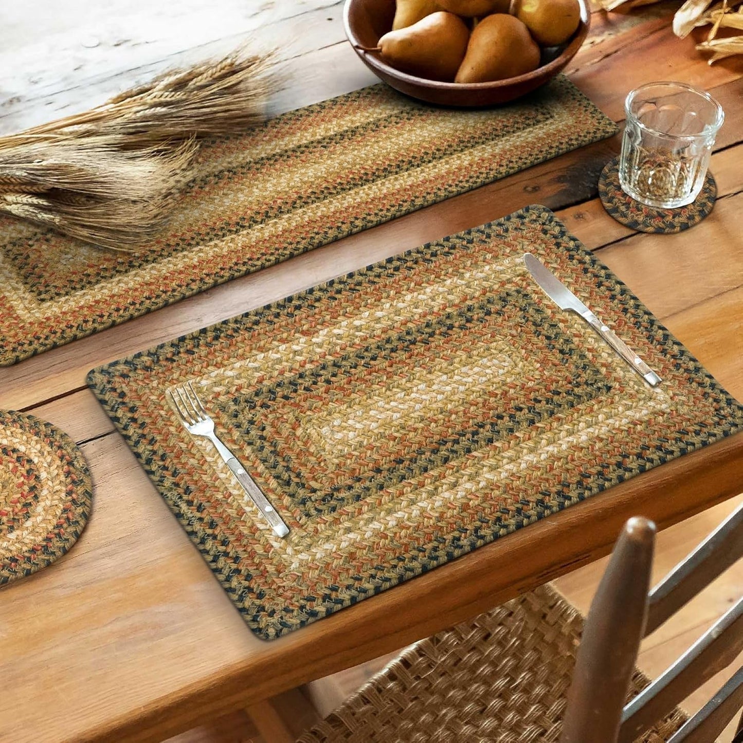 Homespice Russet Jute Braided Long Table Runner, Warm Country Decor, Multicolor Rectangle 11x36 - Rich Colors, Easy to Clean, Durable and Protects Furniture