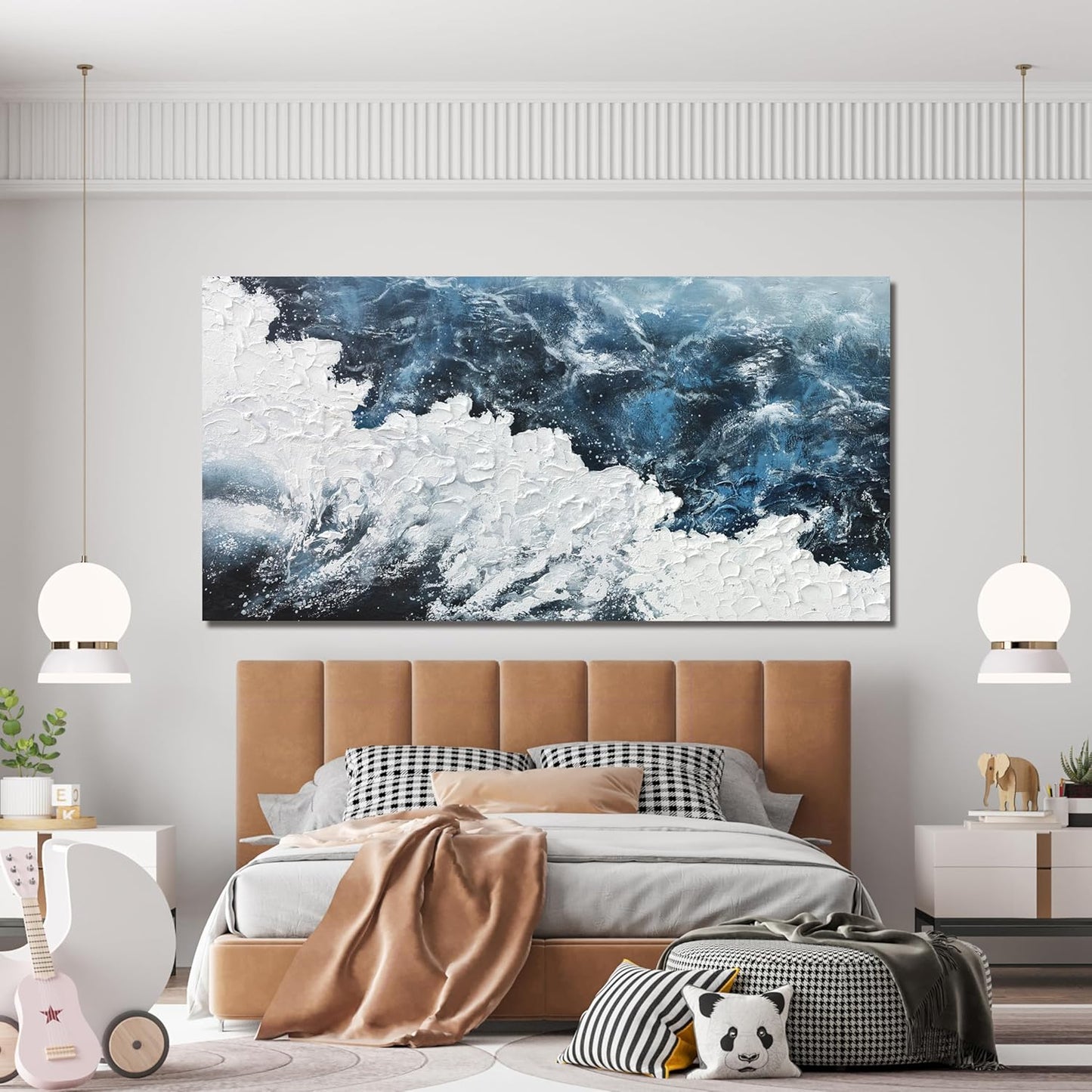 Canvas Wall Art Decor Large Blue White Wall Art Prints Abstract Canvas Wall Pictures for Living Room Oversized Artwork for Walls Coastal Modern Wall Art Decorations Bedroom Office Wall Art Decor 29" X 58"