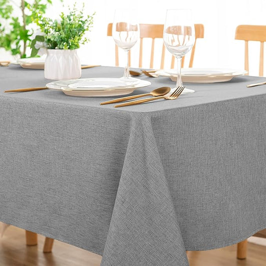 DWCN Rectangle Faux Linen Tablecloth - Textured Waterproof Spill-Proof Wrinkle and Stain Resistant Table Cloth Decorative Fabric Farmhouse Table Cover for Kitchen Dining Party, 60 x 102 Inch, Grey