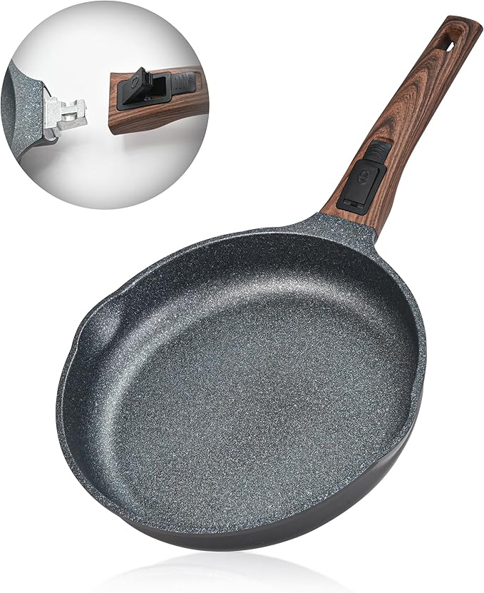 8 Inch Smart Nonstick Frying Pan with Removable Handle, Cast Aluminum and Anti-Scratch Omelette Pan, Compatible with All Stovetops, Dishwasher and Oven Safe