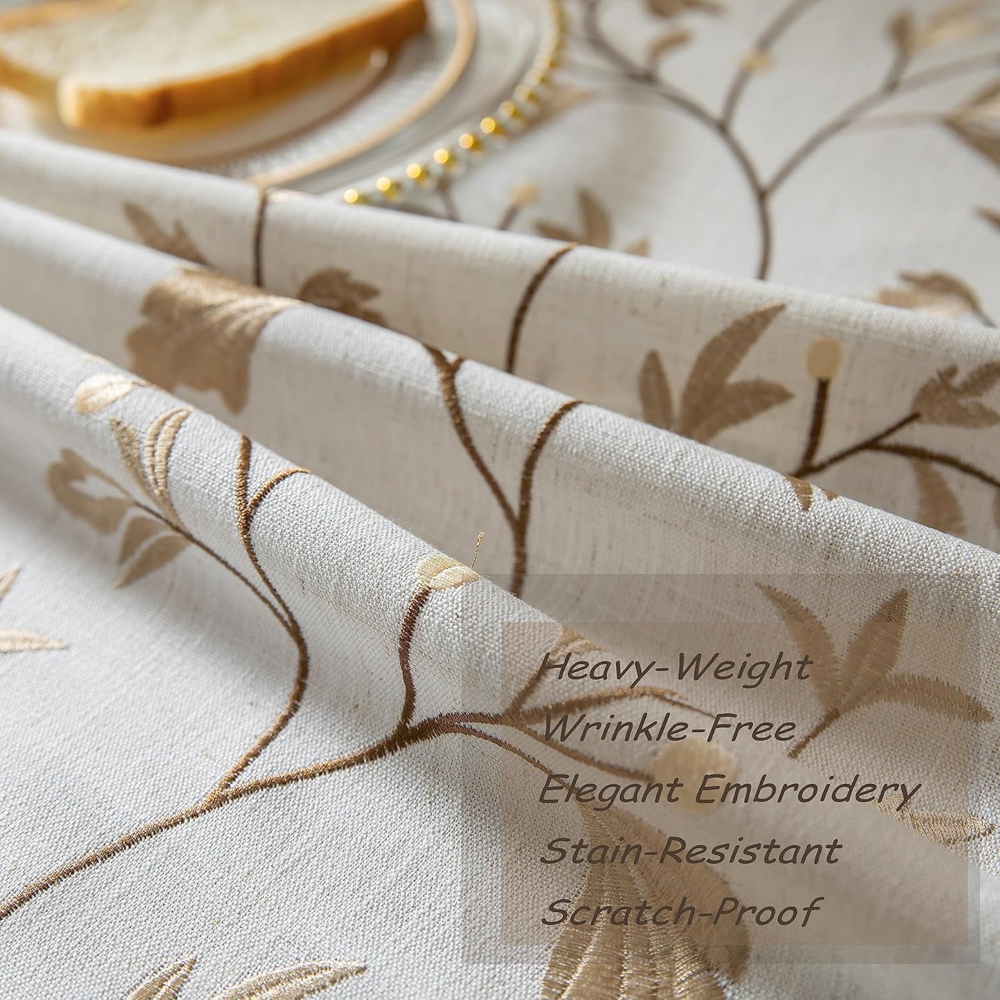 Oubonun Cotton Linen Rectangular Tablecloth - Wrinkle Resistant & Waterproof - Machine Washable Table Cloth with Tassels for Kitchen & Dining, 55''x86'', 6-8 Seats