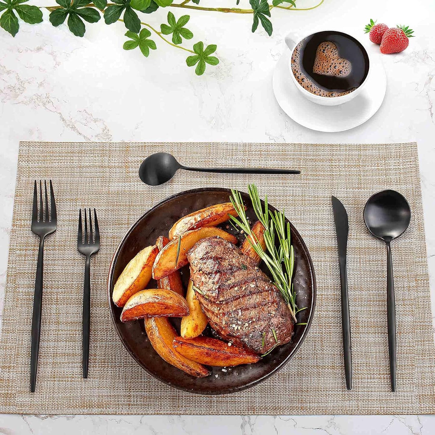 Matte Black Silverware Set for 4, IBIILII JEFF 20 Pieces Stainless Steel Flatware Set，Kitchen Utensil Set, Tableware Cutlery Set, Knife Spoons And Forks Set, Satin Finished Polished & Dishwasher Safe