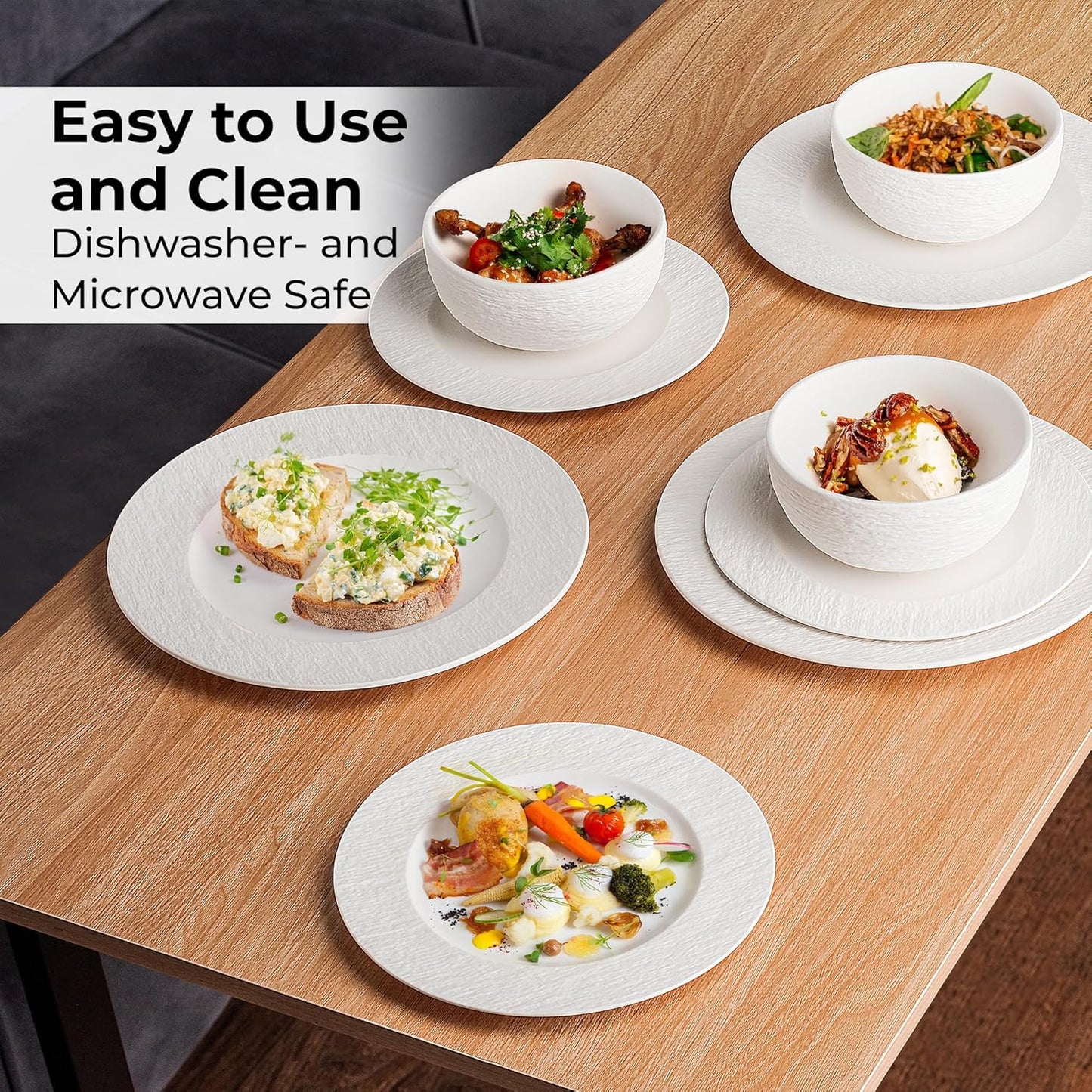 MIAMIO - 11 Inch, Set of 4 Dinner Plates/Ceramic Plate Set, Crockery Set - Modern Plates, Microwave and Dishwasher Safe - Oasis Collection