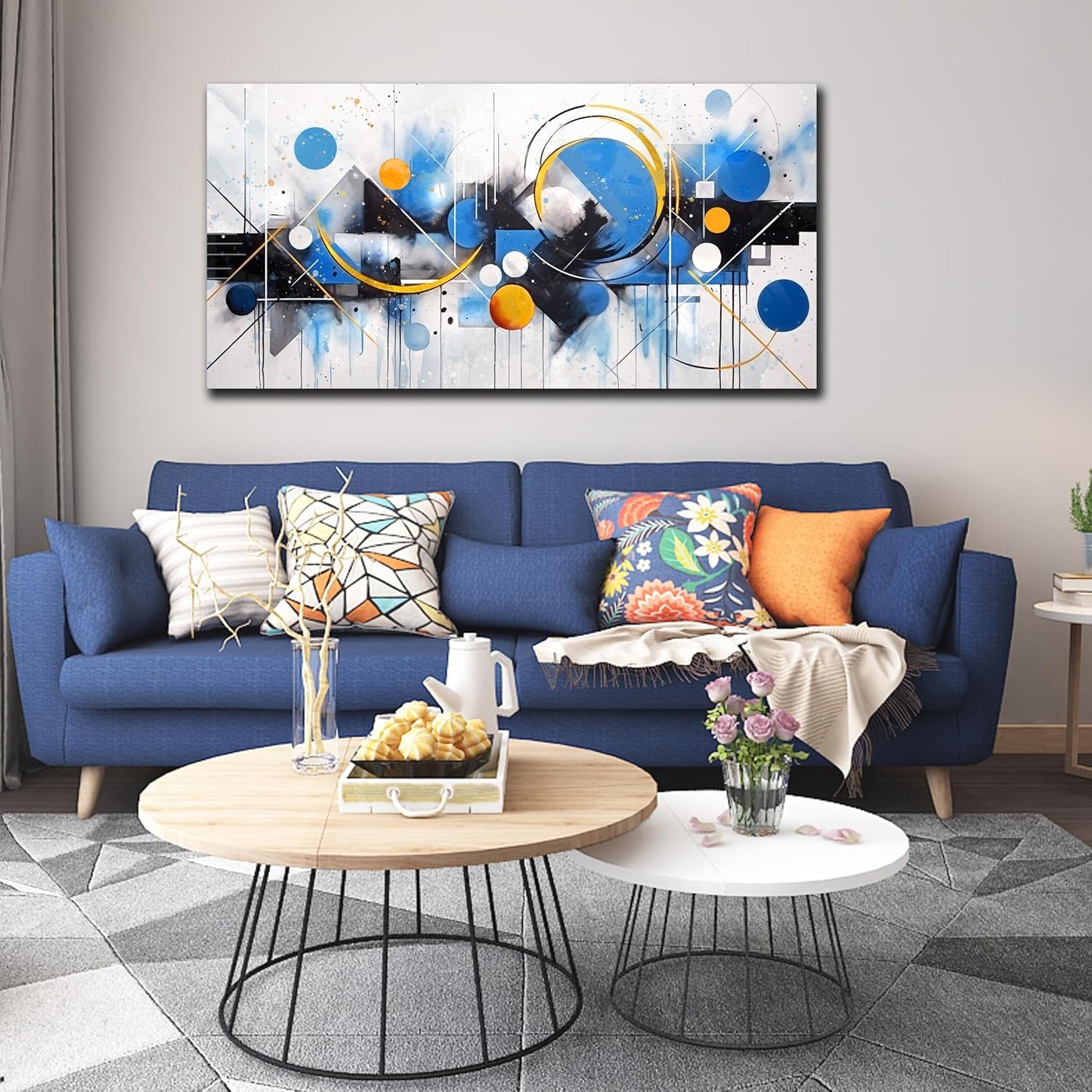 Blue Minimalist Art Wall Decor - Large Abstract Wall Art for Bedroom Office Wall Decor Ready to Hang Size 29" x 59"