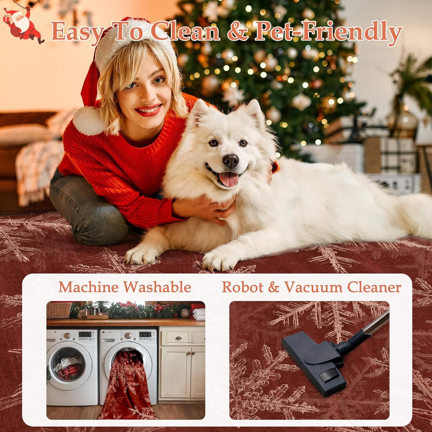 Snowflake Runner Rug 2x6 Red Christmas Hallway Carpet Washable Bedroom Carpet Xmas Holiday Decor Non Slip Kitchen Mat Indoor Decorative Throw Rug Dining Room Laundry Room Living Room