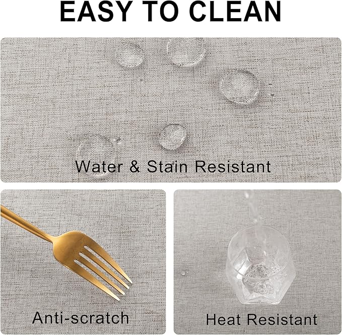 DWCN Rectangle Faux Linen Tablecloth - Textured Waterproof Spill-Proof Wrinkle and Stain Resistant Table Cloth Decorative Fabric Farmhouse Table Cover for Kitchen Dining, 52 x 70 Inch, Light Grey