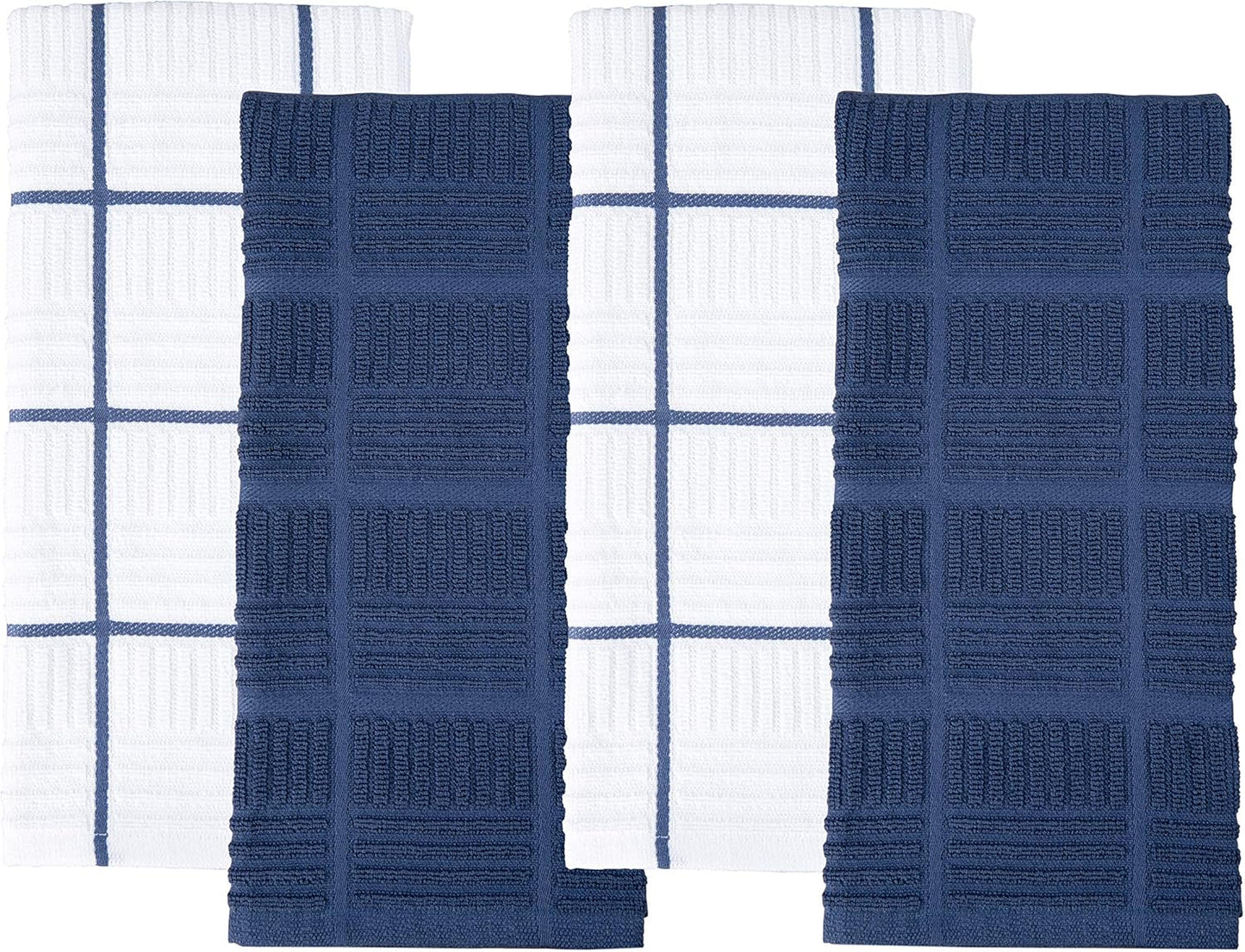 Sticky Toffee Cotton Kitchen Towels Set of 4, Dark Blue and White, 28 x 16 in, Absorbent Reusable Hand and Tea Towels for Kitchen Cleaning