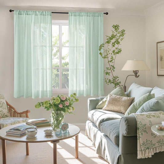 BGment Short Sage Green Curtains 45 Inch Length for Kitchen Cafe Windows - Small Natural Linen Drapes Lightweight Boho Rustic Country Decor for Over Sink with Rod Pocket, 2 Panels Set, 42 X 45 Inch