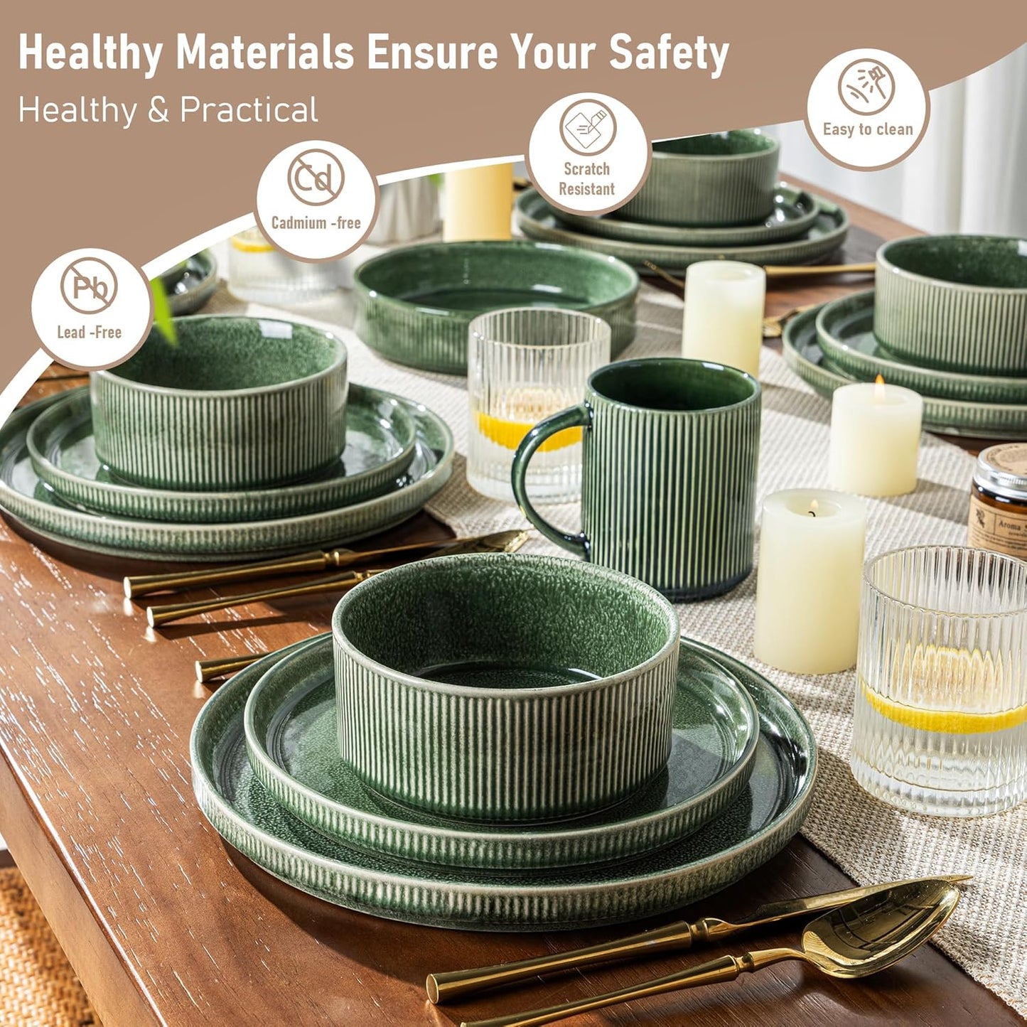 GBHOME Stoneware Dinnerware Sets for 4,Round Reactive Glaze Ceramic Plates and Bowls Set,Highly Scratch Resistant| Dishwasher & Microwave Safe Dishes Set,Service for 4(12Pcs)