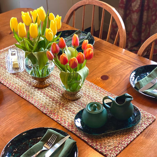 Harvest Jute Braided Long Table Runner, Warm Country Decor, Multicolor Rectangle 11x36 - Rich Colors, Easy to Clean, Durable and Protects Furniture