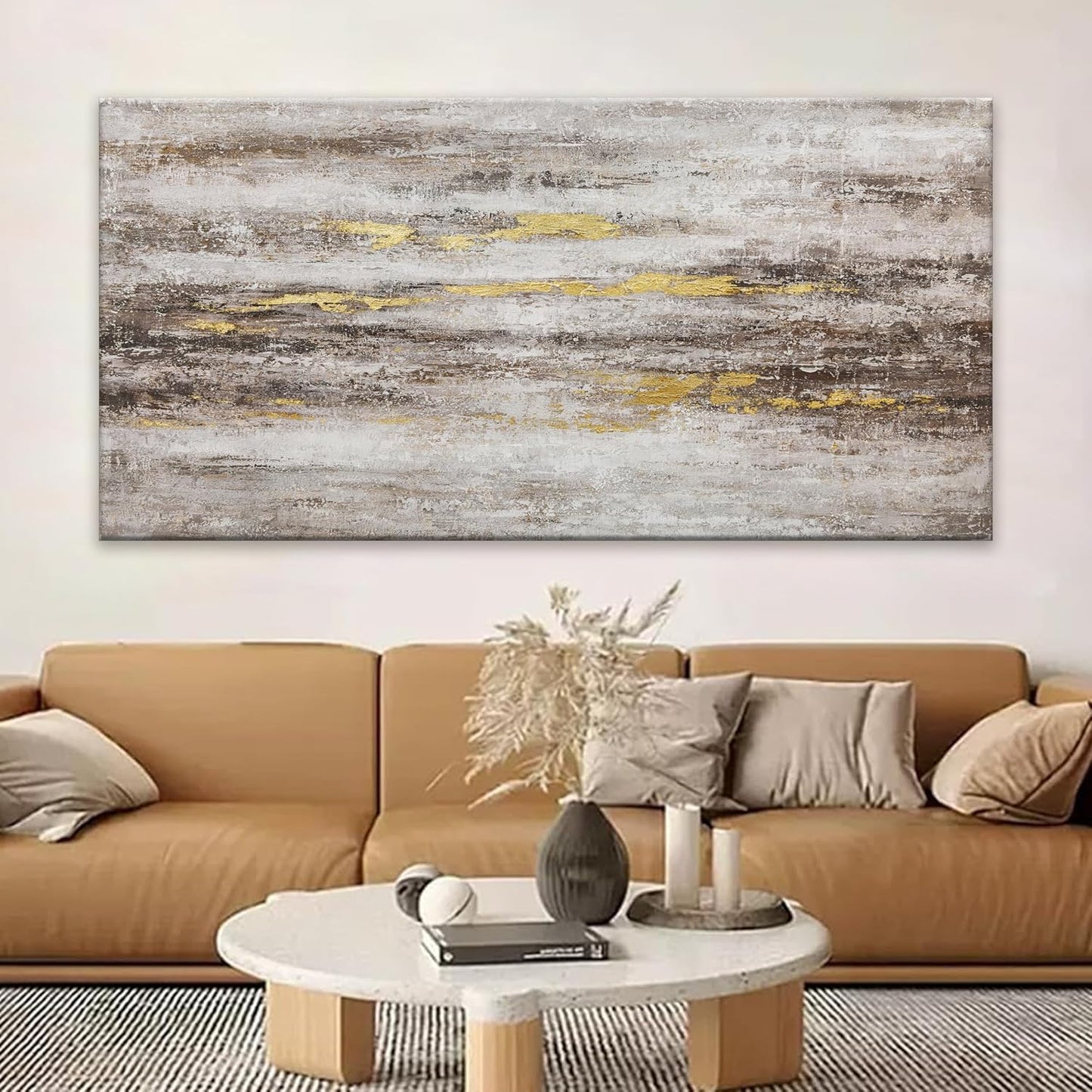 YISXINOAG Large Abstract Wall Art For Living Room Brown And White Wall Art Eclectic Decor Artwork Canvas Art Wall Decor For Dinning Room Bedroom Hotel Office Kitchen Ready To Hang 29x58 In