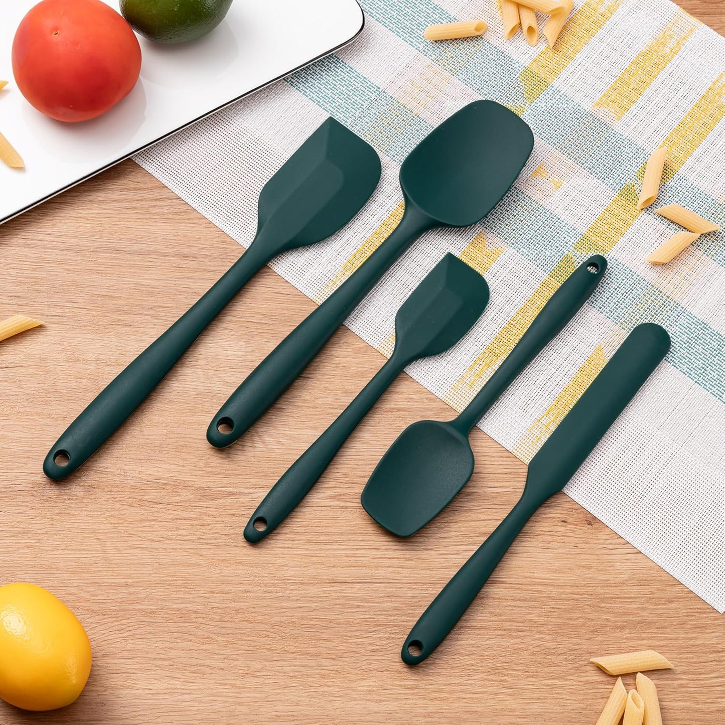 Silicone Spatula Set, 5 Piece Food Grade Rubber Spatulas for Baking, Cooking, and Mixing High Heat Resistant Non Stick Dishwasher Safe BPA-Free (Dark Green)