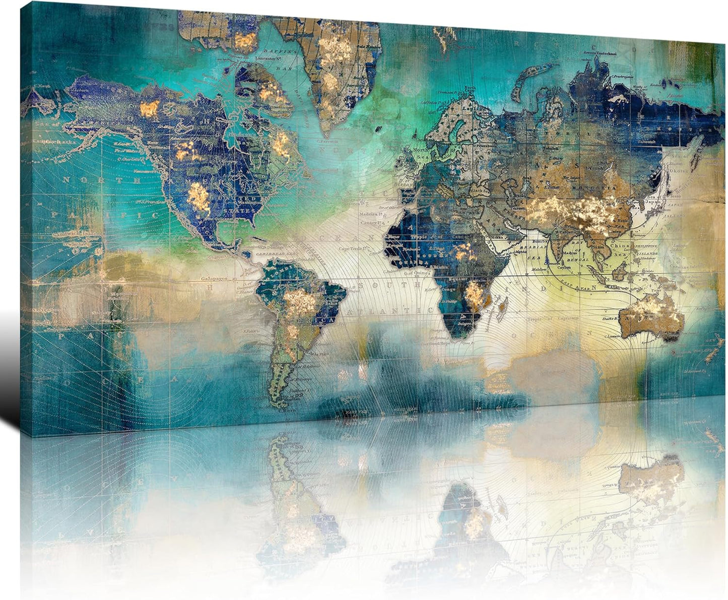 Large World Map Canvas Prints Wall Art for Living Room Office 30x60 Green World Map Picture Artwork Decor for Home Decoration