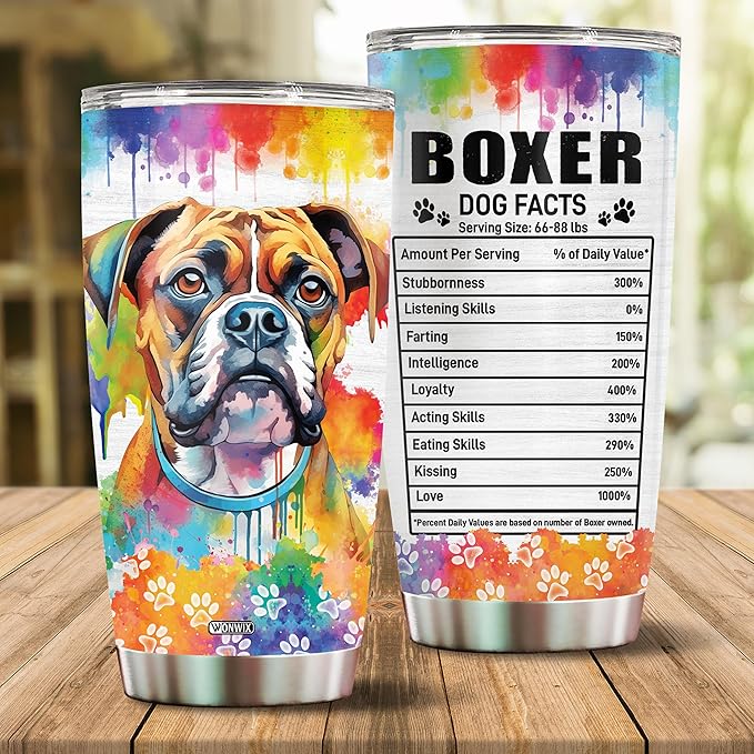Gifts for Boxer Lovers 20 Oz Stainless Steel Tumbler Travel Coffee Mug Birthday Christmas New Year Thanksgiving Easter Gift Ideas for Dog Lovers Owners Boxers Mom Funny Facts Water Bottle