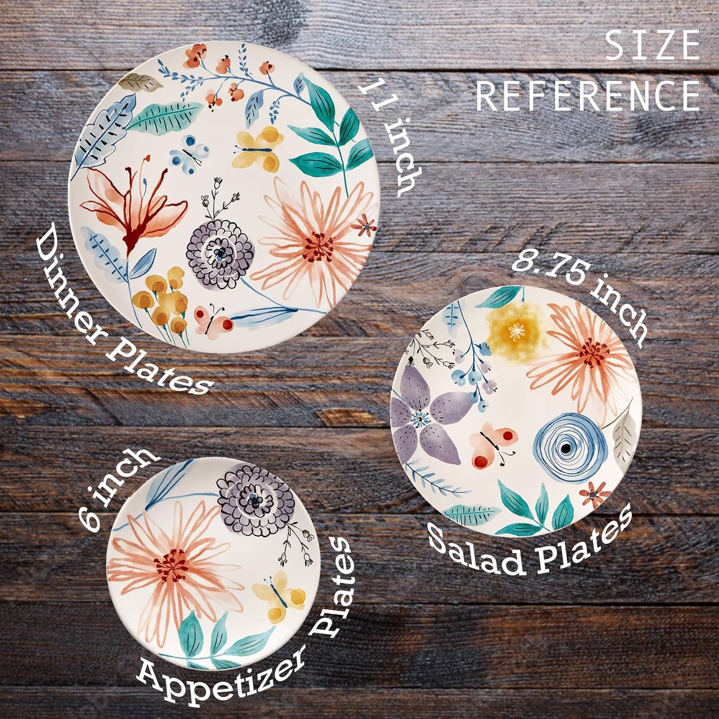 Bico Blossom Symphony Dinner Plates Set of 4, 11 Inch Large Ceramic Plates for Pasta, Steak, Stylish Serving Dishes, Microwave and Dishwasher Safe, Gift for Housewarming and Thanksgiving
