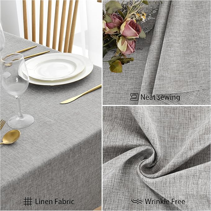 JIUZHEN Square Table Cloth Faux Linen Farmhouse Tablecloth Wrinkle & Stain Resistant Table Cover for Kitchen Dining, Holiday Party Dinner, Light Grey, 60 x 60 Inch