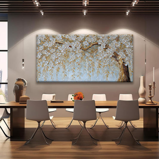 Suconvng Large Wall Art For Living Room Home Wall Decor Modern Canvas Art Wall Decor 29 X 58 Inches Elegant Flower White Wall Art Picture For Bedroom Office Artwork