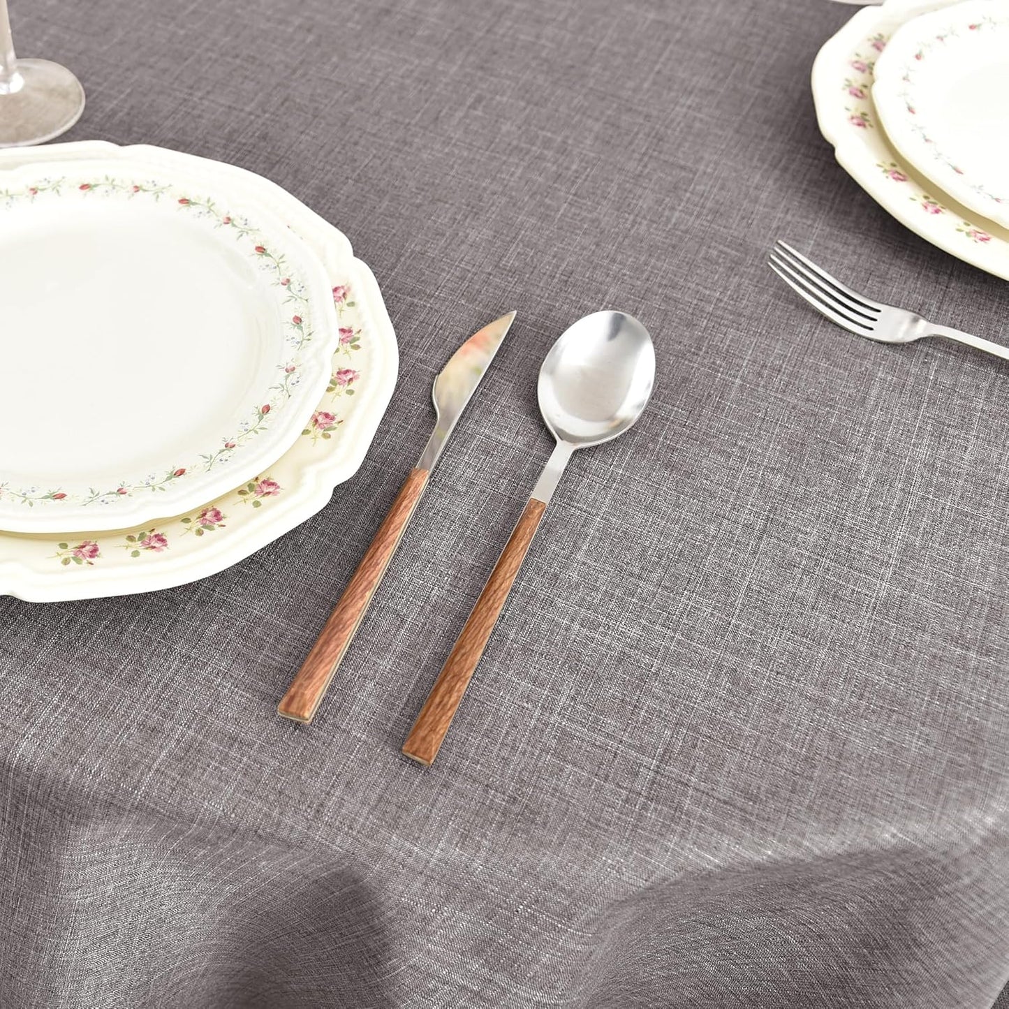 Fitable Linen Textured Tablecloths 60 Inches Round - 2 Pack Faux Burlap Table Clothes for Kitchen, Dining Room, Party, Farmhouse, Outdoor (Great for 20"-48" Round Tables, Stone)