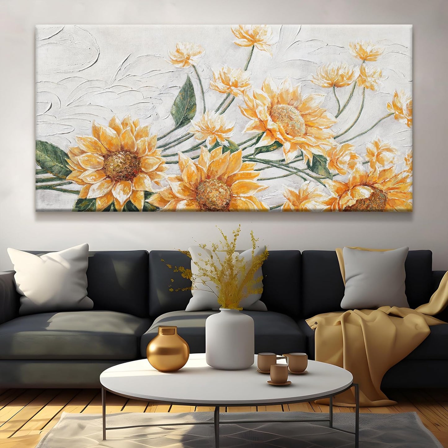 Canvas Wall Art Living Room Home Wall Decor Modern Canvas Art Wall Decor 29x58 Inches Large Wall Art Elegant Sunflower Picture For Bedroom Dining Room Office Artwork