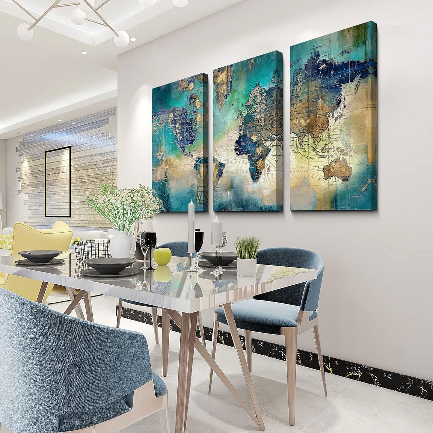 Pogusmavi Canvas Wall Art for Living Room - World Map Wall Decor - Large Wall Art for Bedroom - Office Artwork - Map Wall Art 16"x32" 3 Piece Canvas Wall Art