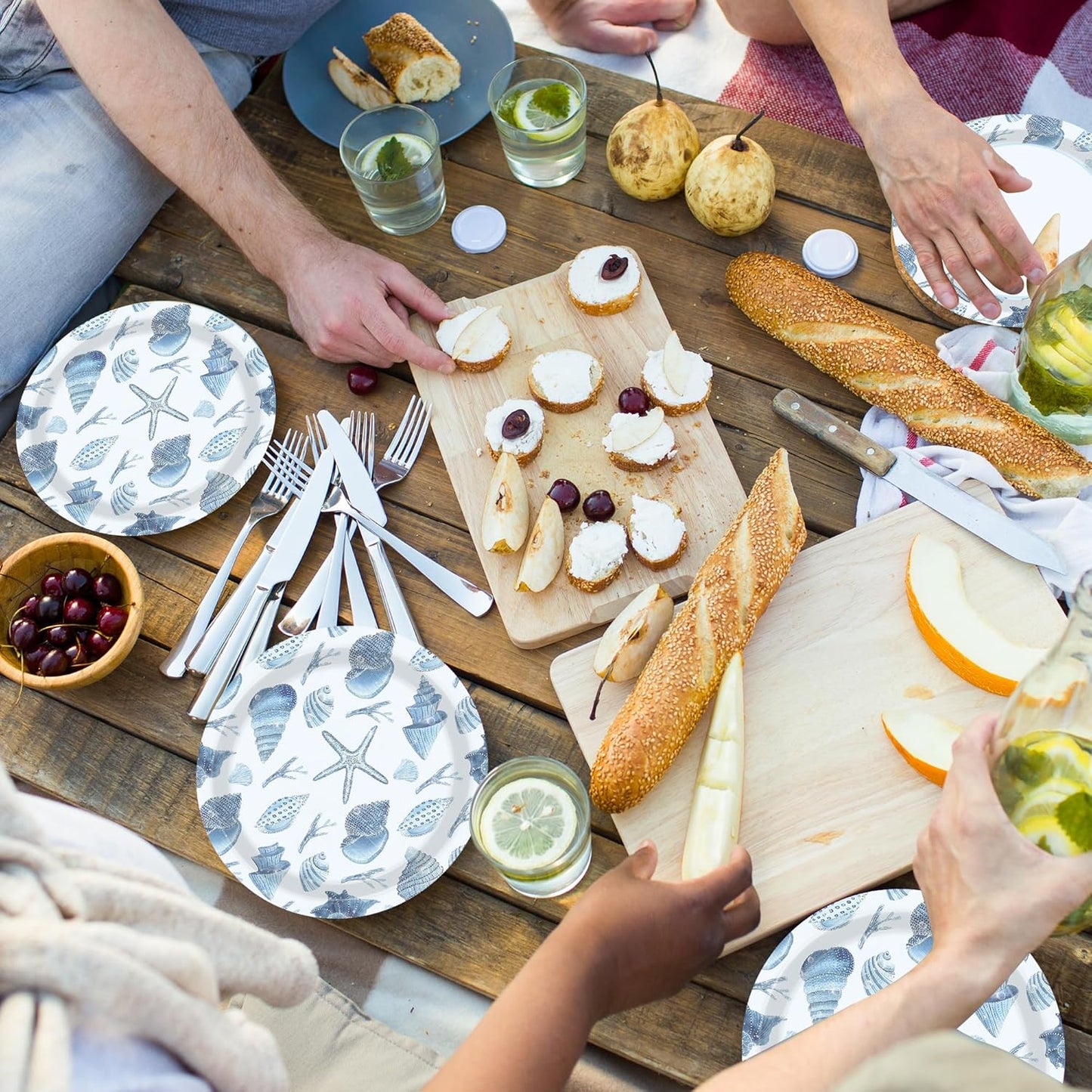 140 Pcs Ocean Seashell Beach Party Decorations Beach Theme Party Supplies Seashell Disposable Plates Paper Plates Napkins Forks for Kids Summer Birthday Baby Shower Serves 20