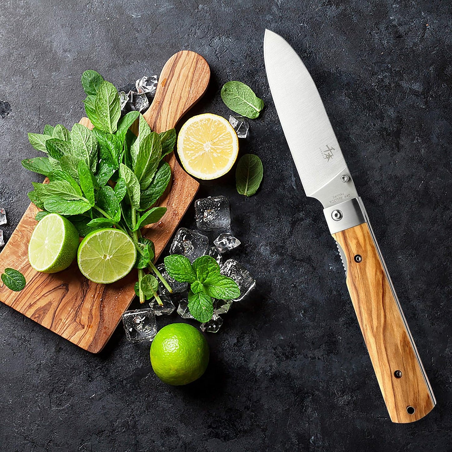 SENBON 440A stainless steel Ultra sharp pocket folding Japanese peeling utility knife Natural Olive Handle Camping trip Outdoor Portable Fruit knife