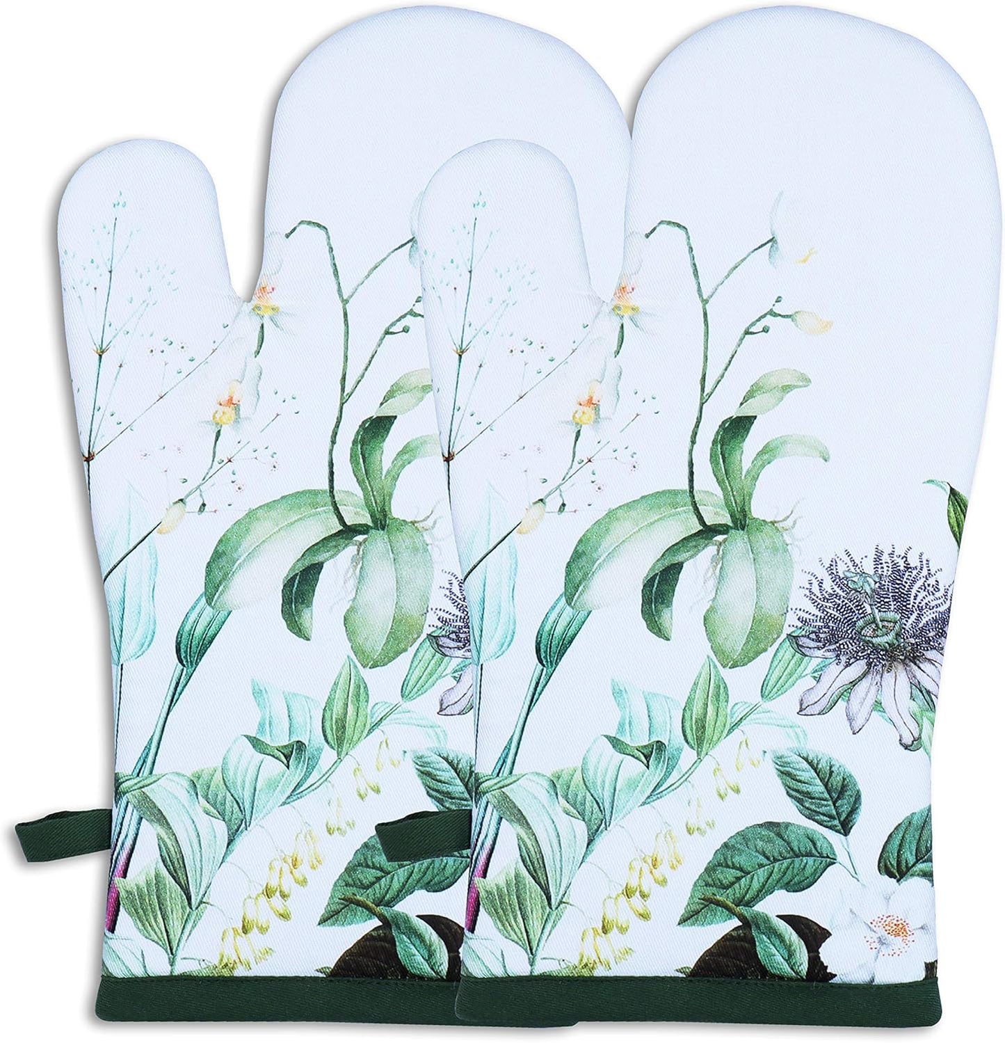 AMOUR INFINI Oven Mitts Set of 1 Quilted Liner with Hanging Loop Non Slip, Heat Resistant, Washable Reusable Oven Mitt (Floral Shrubs 7x13 Inches)
