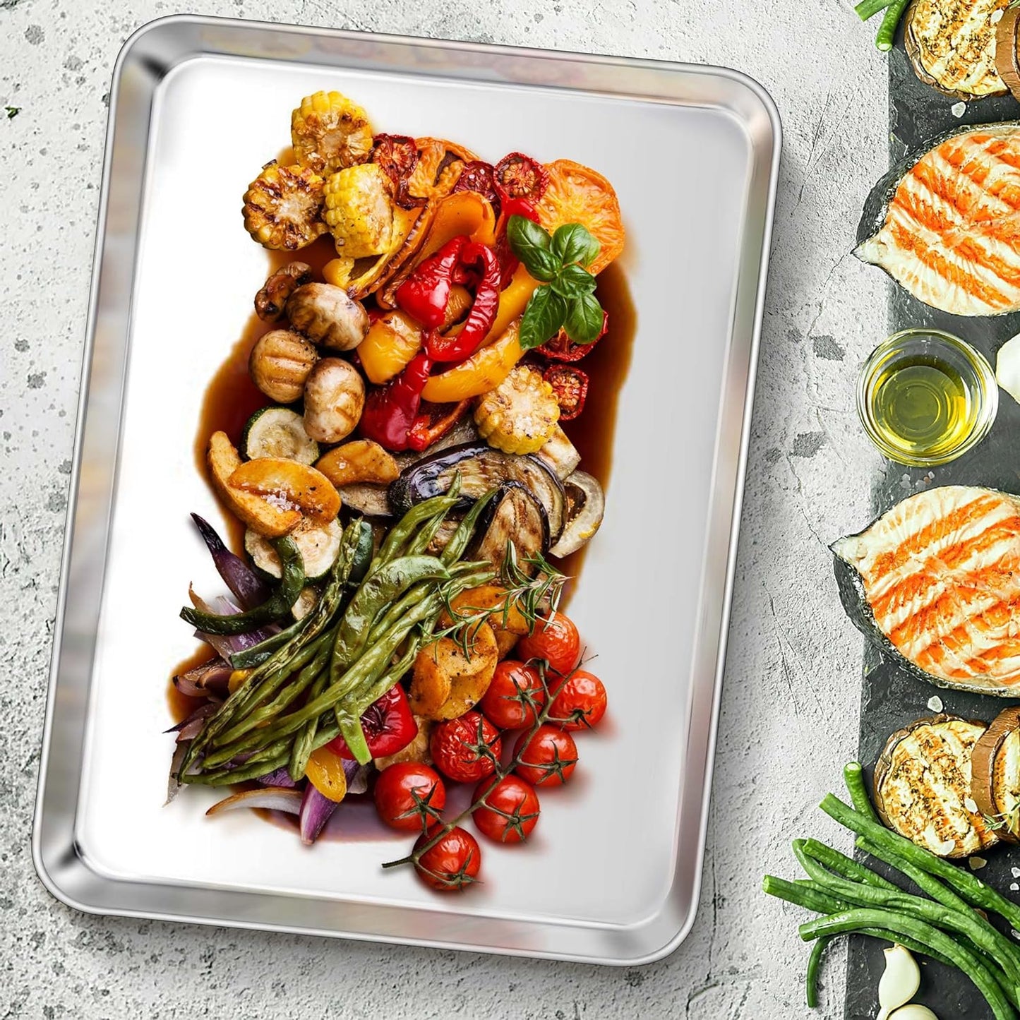 TeamFar Baking Sheet, 17.6’’ x 13’’ x 1’’ Stainless Steel Large Cookie Sheet Baking Tray Pan for Oven, Non-Toxic & Healthy, Rust Free & Heavy Duty, Mirror Finish & Dishwasher Safe