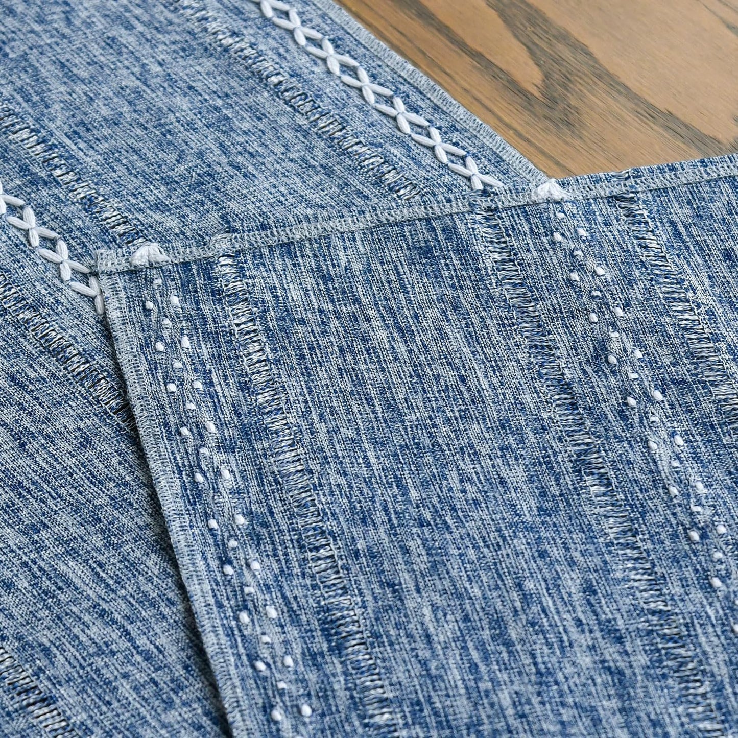 Artoid Mode Blue Rustic Cotton Linen Table Runner, Seasonal Embroidered Hollow Kitchen Dining Table Decoration for Home Party Decor 13x72 Inch