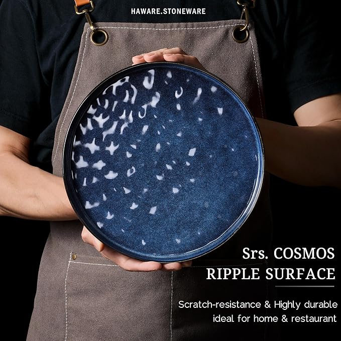 HaWare Dinnerware Sets, 24-Piece Plates and Bowls Set, Stoneware Dish Set for 8, Ceramic Dinnerware for Home Restaurant, Chip and Scratch Resistant, Microwave and Dishwasher Safe, Reactive Starry Blue