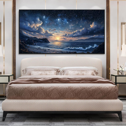 Canvas Wall Art Large Framed Wall Art Prints Modern Pictures for Living Room Landscape Coastal Wall Art Decorations Canvas Art Wall Decor Star Night Artwork for Walls Bedroom Office Decor 29"x58"
