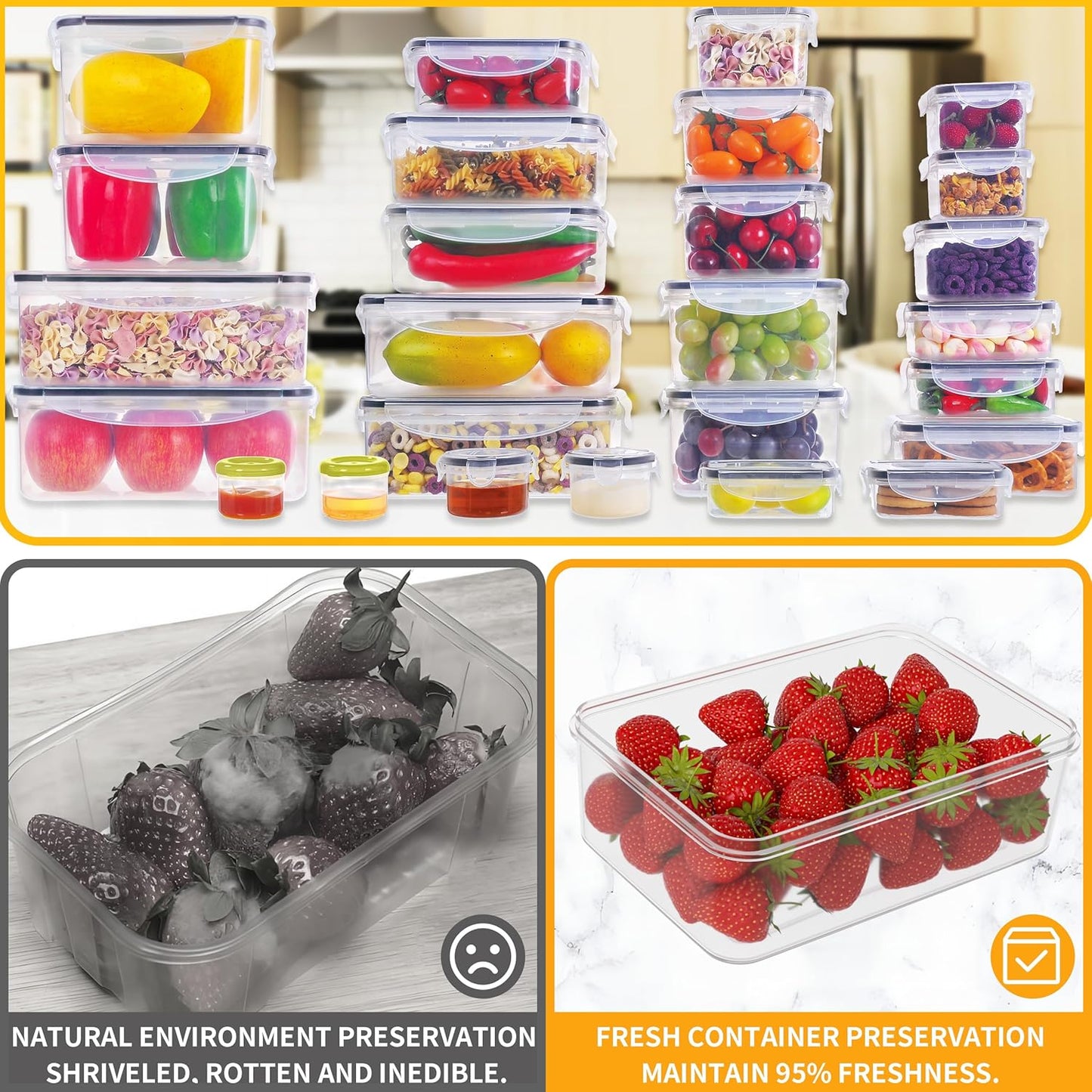 52 PCS Large Food Storage Containers with Lids Airtight, BPA-Free Leakproof Plastic Meal Prep Containers Reusable,Microwave & Dishwasher & Freezer Safe,Includes Labels & Pen