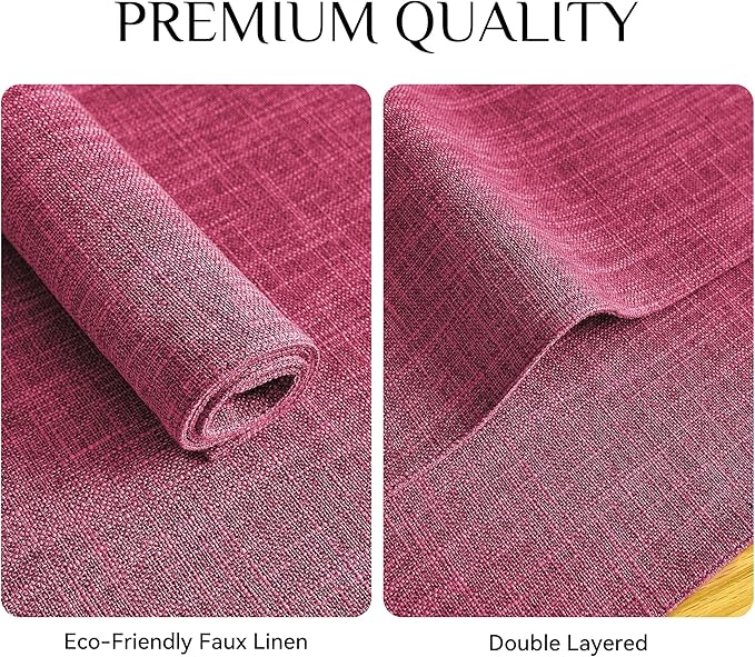 Softalker Faux Linen Placemats Set of 6-12 x 18 Inch, Heat Resistant Double Layered Durable Burlap Farmhouse Place Mats, Non-Slip Washable Rustic Table Mats for Dining, Kitchen, Party（Pink