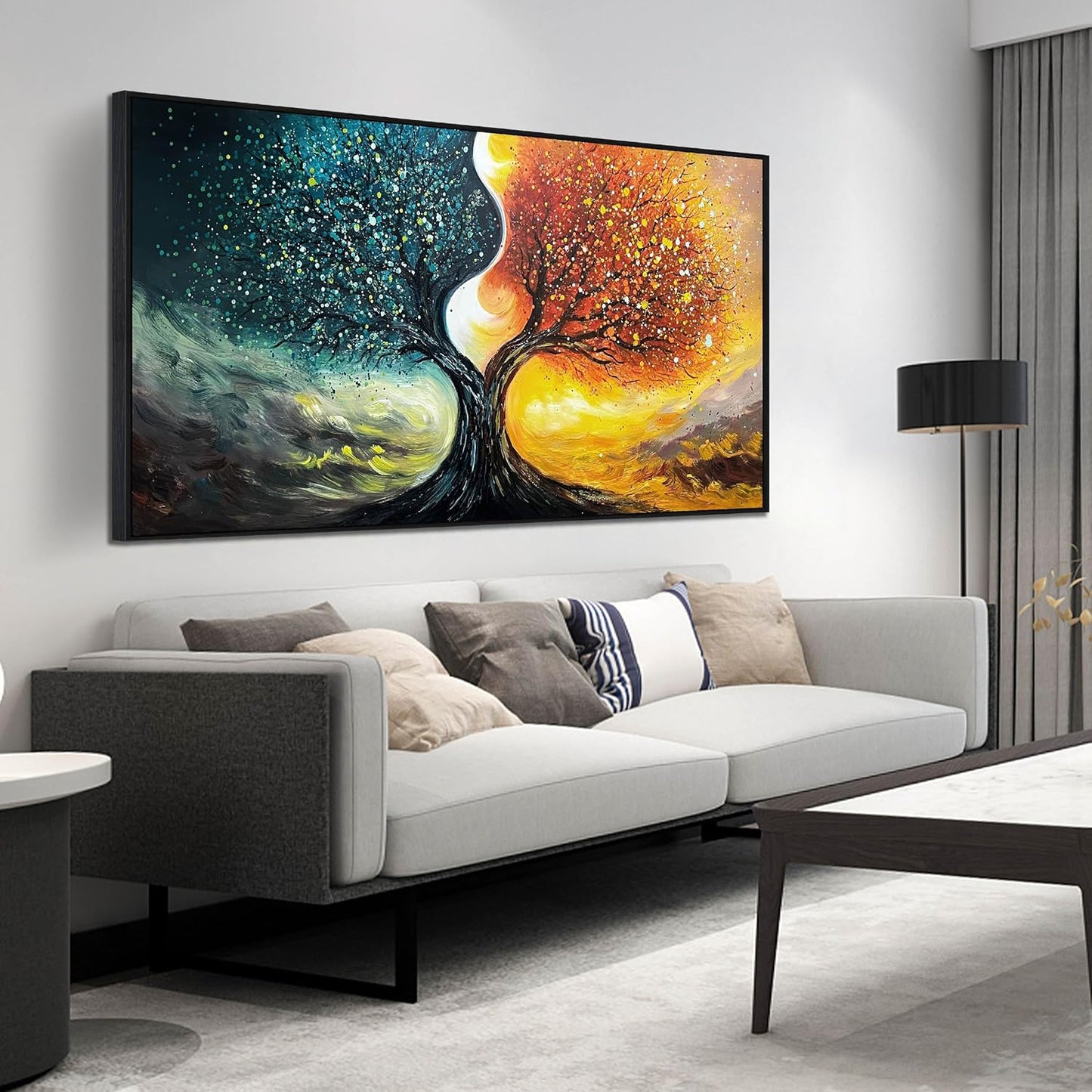 Tree Hand Painted Wall Art for Bedroom - Abstract Canvas Wall Art for Living Room Large Size - Modern Framed Wall Decor for Office Size 29" x 59"