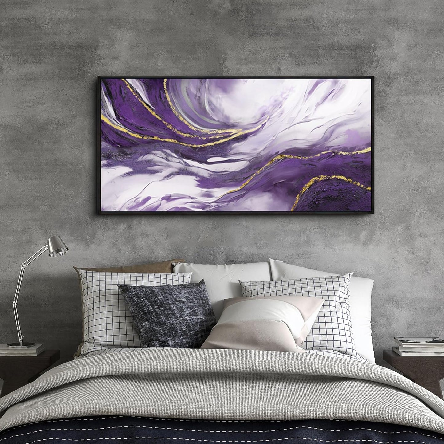 yiijeah Purple Large Abstract Canvas Wall Decor for Living Room - Purple and Gold Framed Picture Artwork for Walls Bedroom Office Home Decor Modern Boho Wall Art