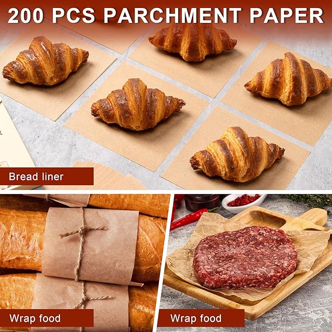 200Pcs Parchment Paper sheets, 6 x 6 Inches Non-Stick Precut Baking Parchment,Unbleached,Parchment Paper For Baking,Fryer, Cooking,Oven,Perfect for Bread, Cakes, Barbecue