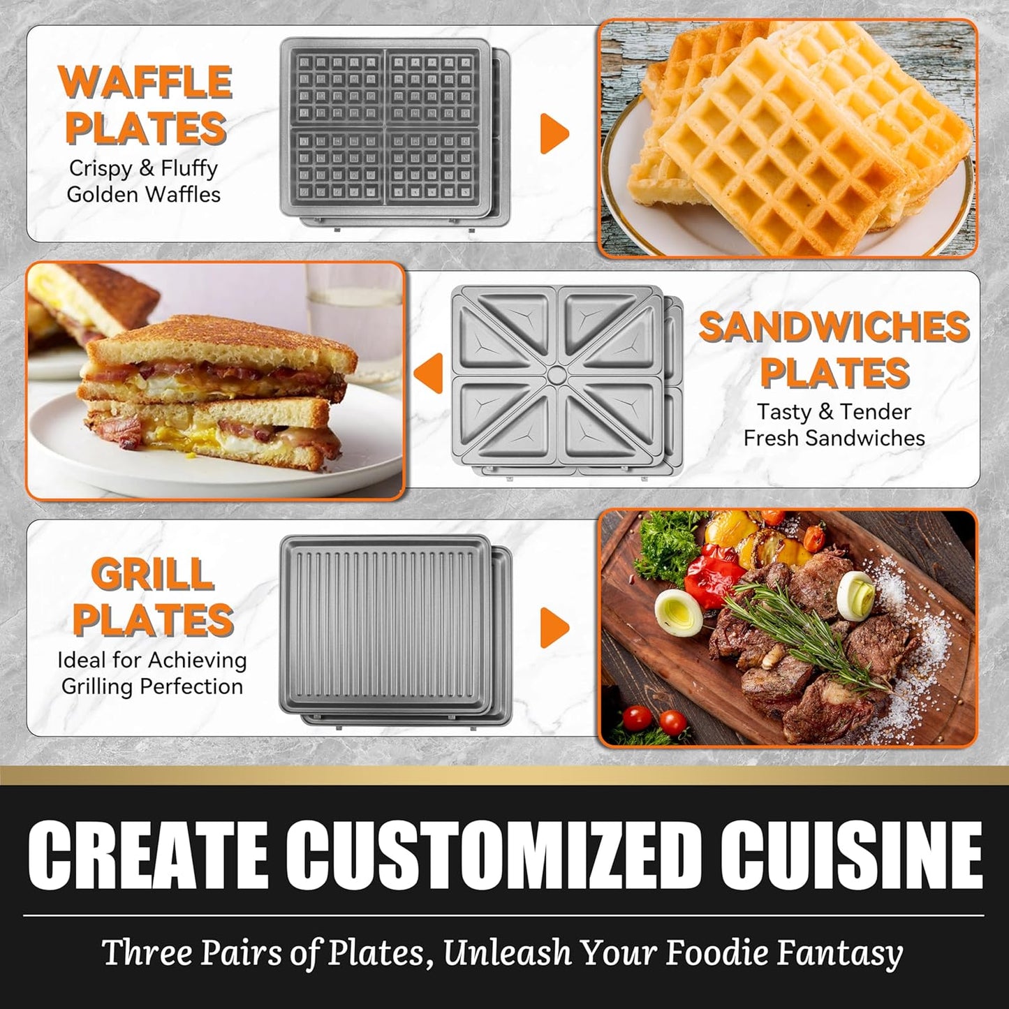 Belgian Waffle Maker with Removable Plates, Waflera Electrica, Large Waffle Iron, 3 in 1 Panini Grill Press Breakfast Sandwich Maker, Electric Griddle, Grilled Cheese Maker, Breakfast Station