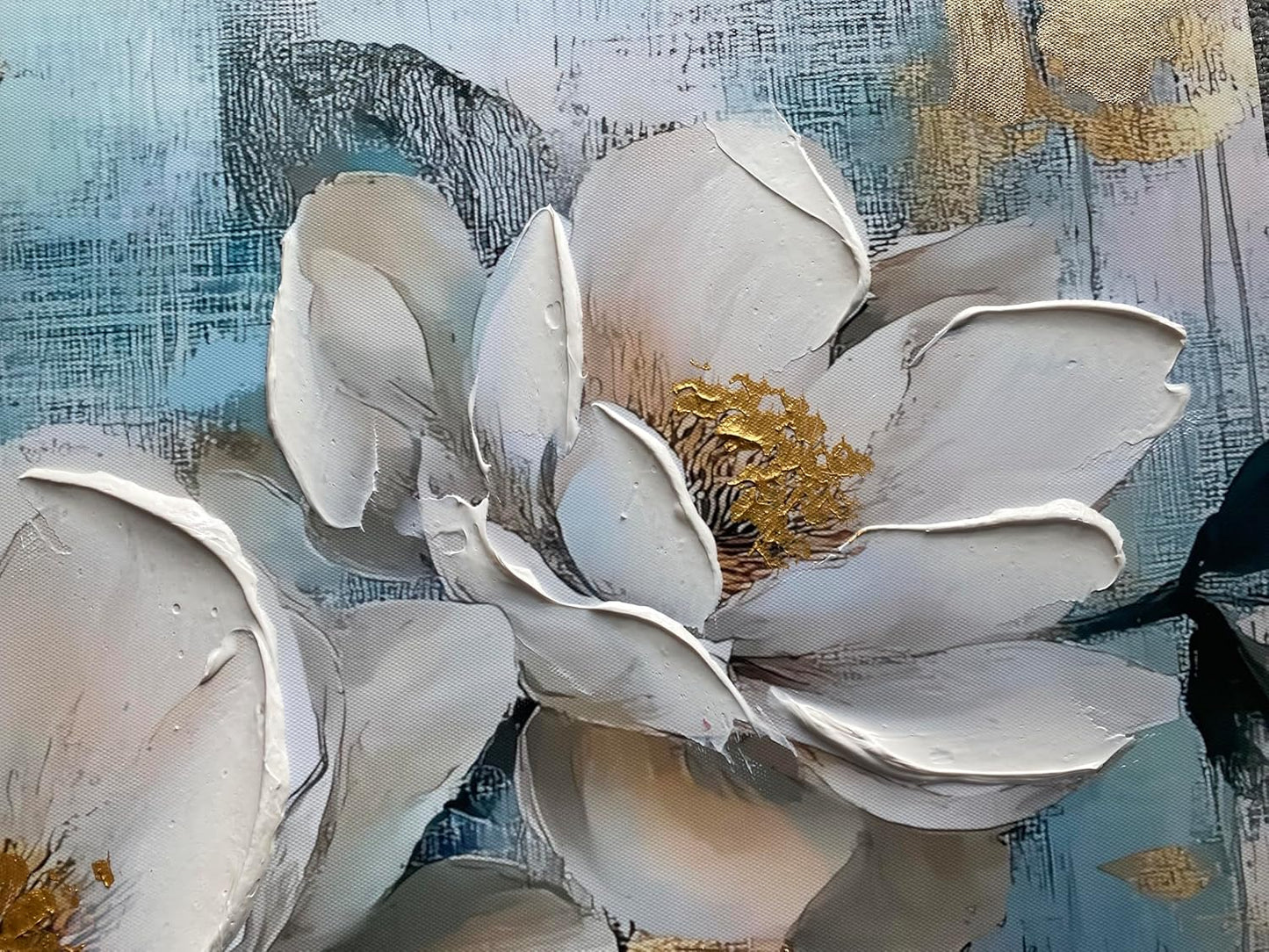 Ardemy White Floral Wall Art, Framed Canvas Wall Art For Living Room Large Teal Pictures Wall Decor Flower Paintings Artwork for Walls Dining Room Bedroom Home Office 40"x20"