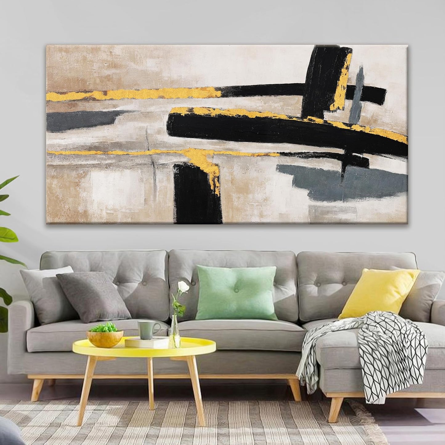 QSQ Abstract Wall Art Decor Large Canvas Wall Art Decor Prints Black And Gold Wall Art Decor Modern Paintings Home Wall Decorations For Living Room Wall Bedroom Kitchen Office Decor 29" × 58"