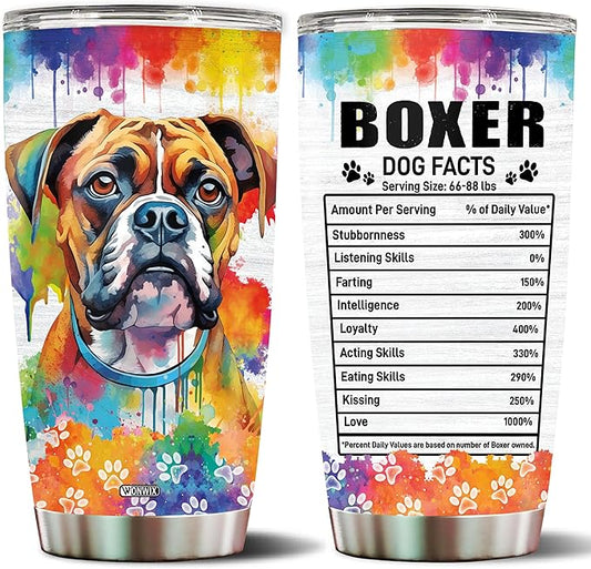 Gifts for Boxer Lovers 20 Oz Stainless Steel Tumbler Travel Coffee Mug Birthday Christmas New Year Thanksgiving Easter Gift Ideas for Dog Lovers Owners Boxers Mom Funny Facts Water Bottle